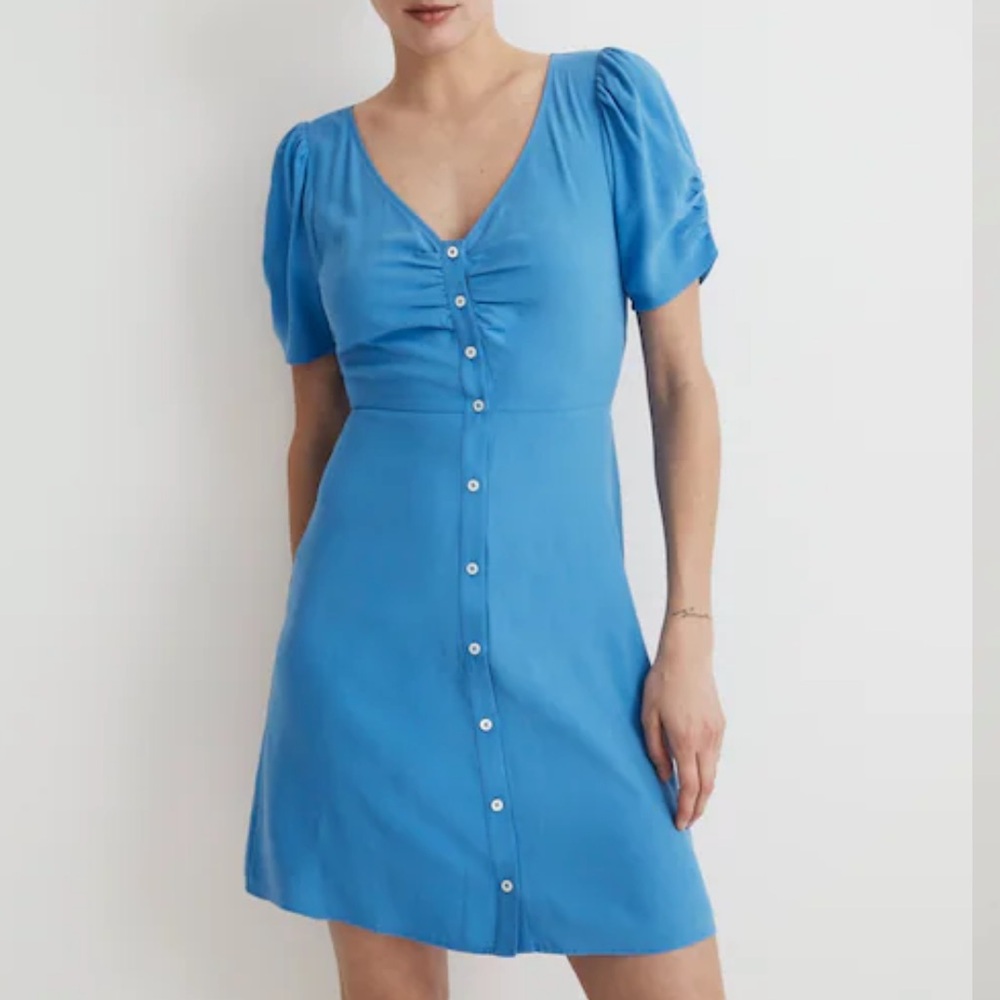Madewell V-Neck Button-Front Mini Dress in Cerulean Blue size 4